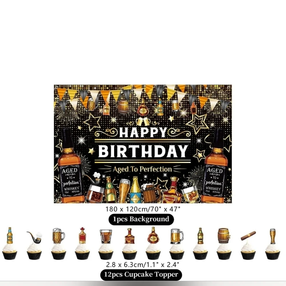 Perfection Whiskey-Themed Birthday Decor - Black and Gold - Picture 3 of 5